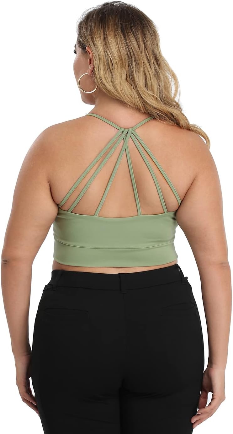 image:imageHDE Womens Plus Size Spaghetti Strap Cami Bralette Bustier Crop TopSage Green