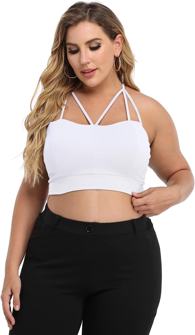 image:imageHDE Womens Plus Size Spaghetti Strap Cami Bralette Bustier Crop TopWhite
