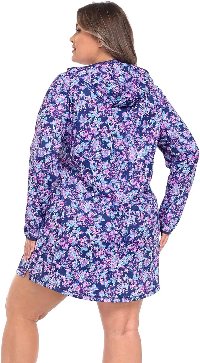 image:imageHDE Womens Plus Size Swim Coverup Dress with Hood UPF 50 Long Sleeve Cover UpBeachy Bloom