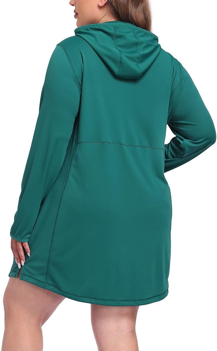 image:imageHDE Womens Plus Size Swim Coverup Dress with Hood UPF 50 Long Sleeve Cover UpDark Teal