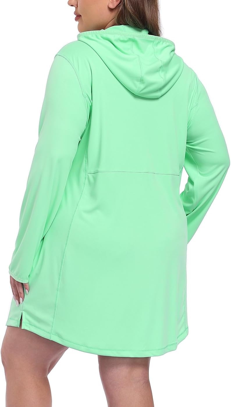 image:imageHDE Womens Plus Size Swim Coverup Dress with Hood UPF 50 Long Sleeve Cover UpJelly Mint