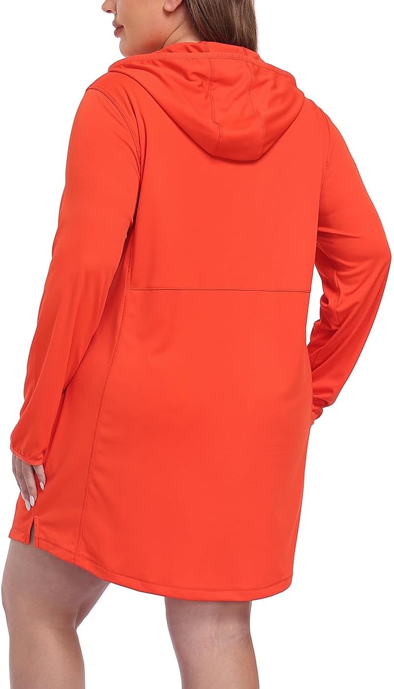 image:imageHDE Womens Plus Size Swim Coverup Dress with Hood UPF 50 Long Sleeve Cover UpSpicy Orange