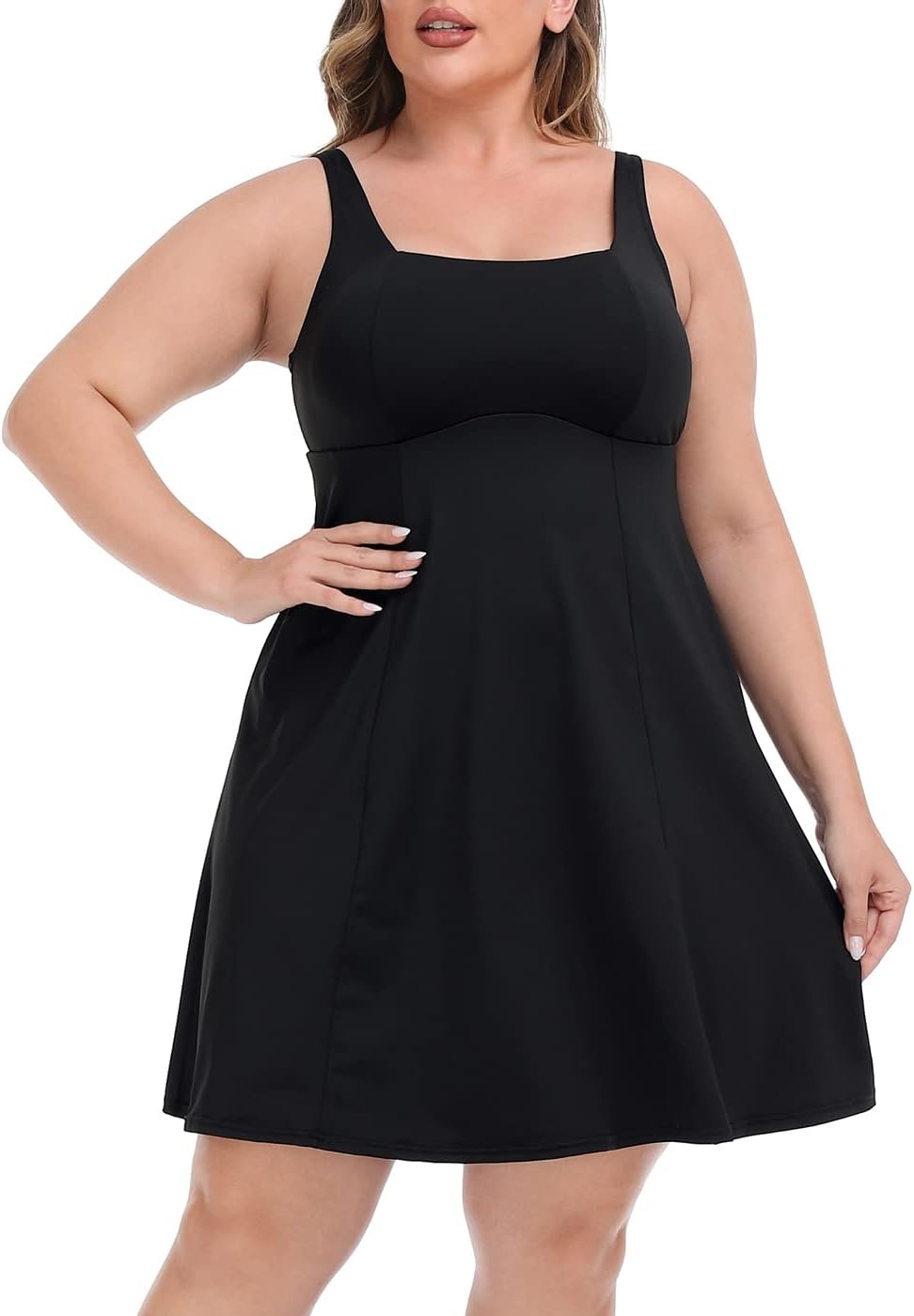 image:imageHDE Womens Plus Size Tennis Athletic Workout Dress Adjustable Straps Exercise Golf Dress with Builtin Shorts amp BraBlack