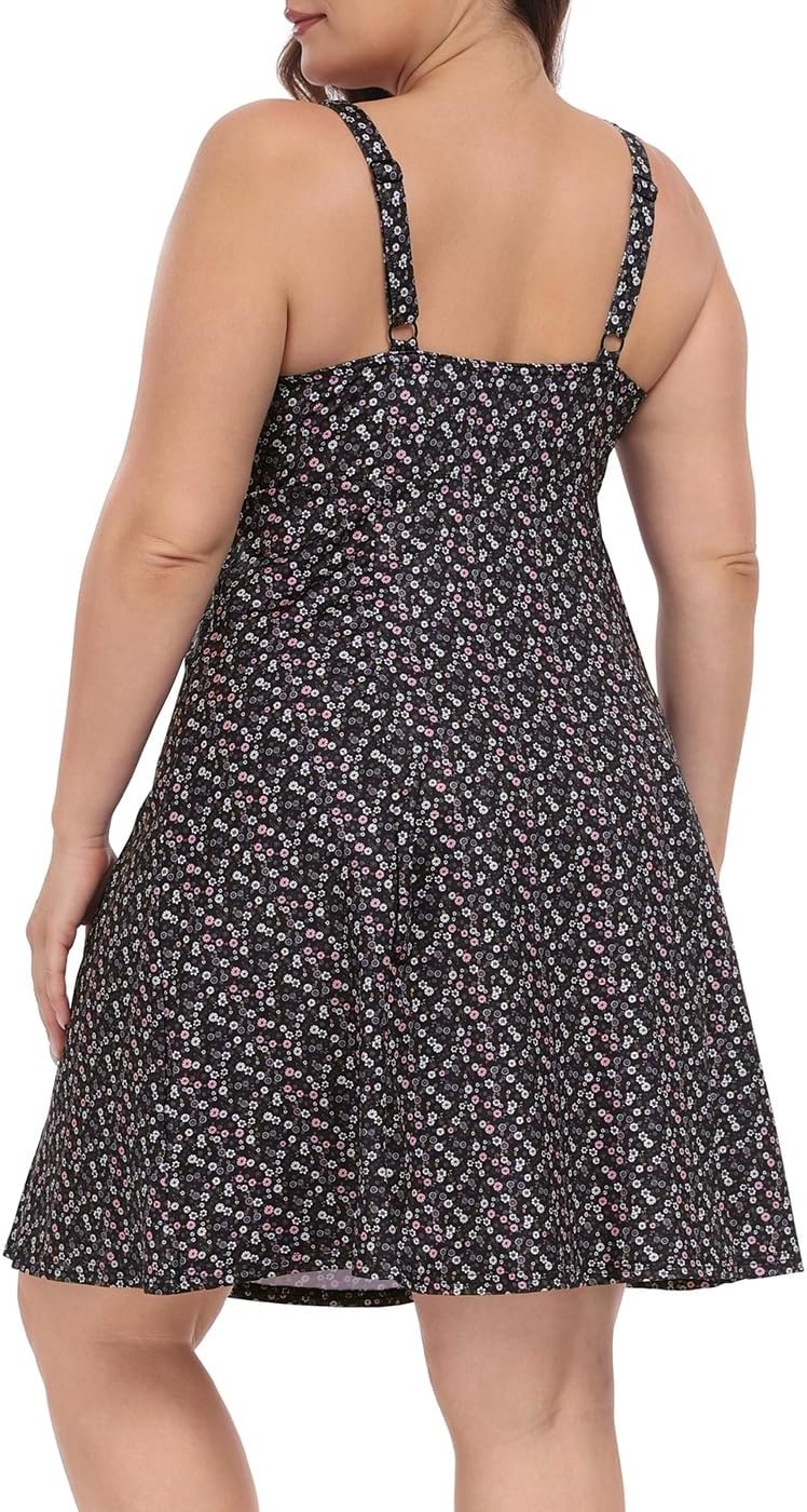 image:imageHDE Womens Plus Size Tennis Athletic Workout Dress Adjustable Straps Exercise Golf Dress with Builtin Shorts amp BraBlack Ditsy Floral