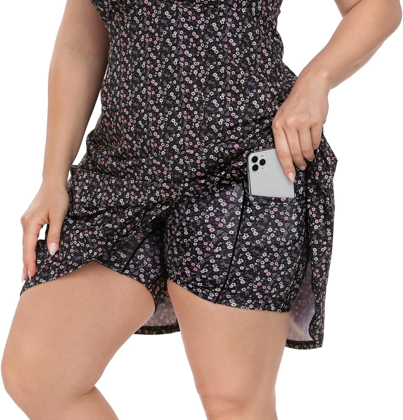 image:imageHDE Womens Plus Size Tennis Athletic Workout Dress Adjustable Straps Exercise Golf Dress with Builtin Shorts amp BraBlack Ditsy Floral