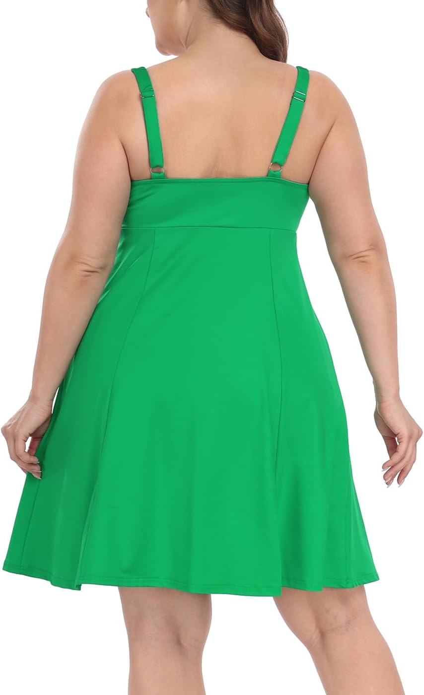 image:imageHDE Womens Plus Size Tennis Athletic Workout Dress Adjustable Straps Exercise Golf Dress with Builtin Shorts amp BraGreen