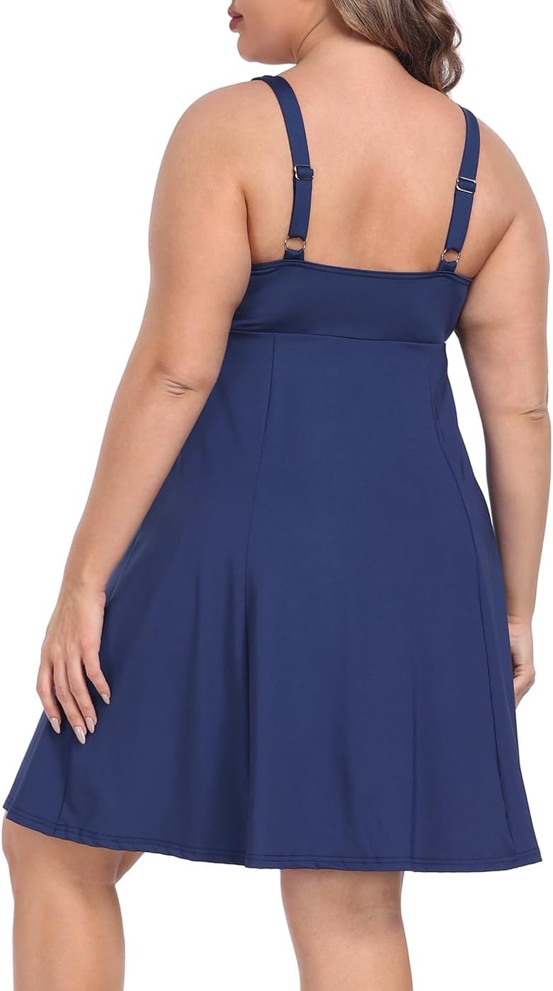 image:imageHDE Womens Plus Size Tennis Athletic Workout Dress Adjustable Straps Exercise Golf Dress with Builtin Shorts amp BraNavy Blue