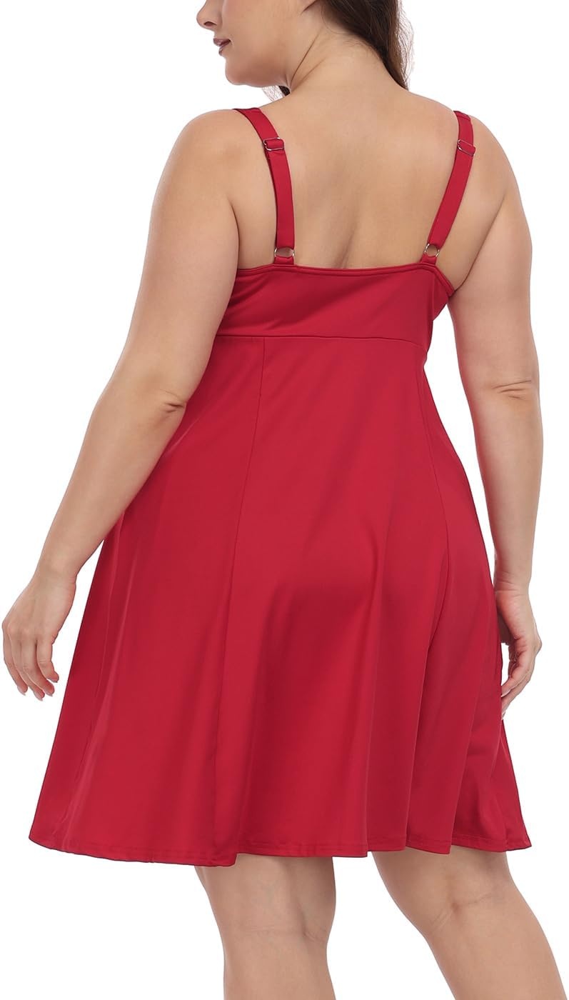 image:imageHDE Womens Plus Size Tennis Athletic Workout Dress Adjustable Straps Exercise Golf Dress with Builtin Shorts amp BraRed