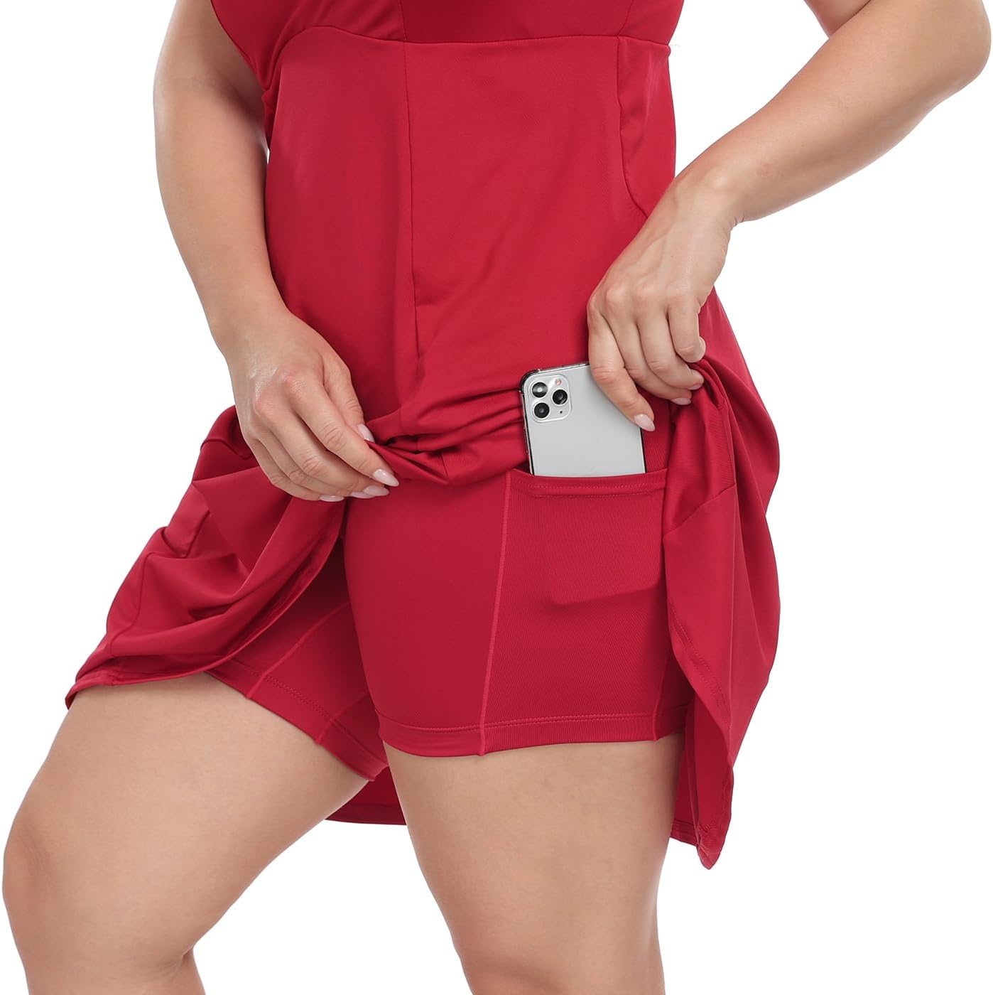 image:imageHDE Womens Plus Size Tennis Athletic Workout Dress Adjustable Straps Exercise Golf Dress with Builtin Shorts amp BraRed