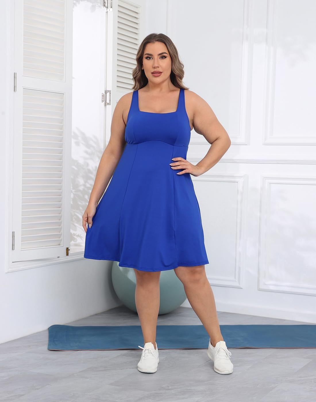 image:imageHDE Womens Plus Size Tennis Athletic Workout Dress Adjustable Straps Exercise Golf Dress with Builtin Shorts amp BraRoyal Blue