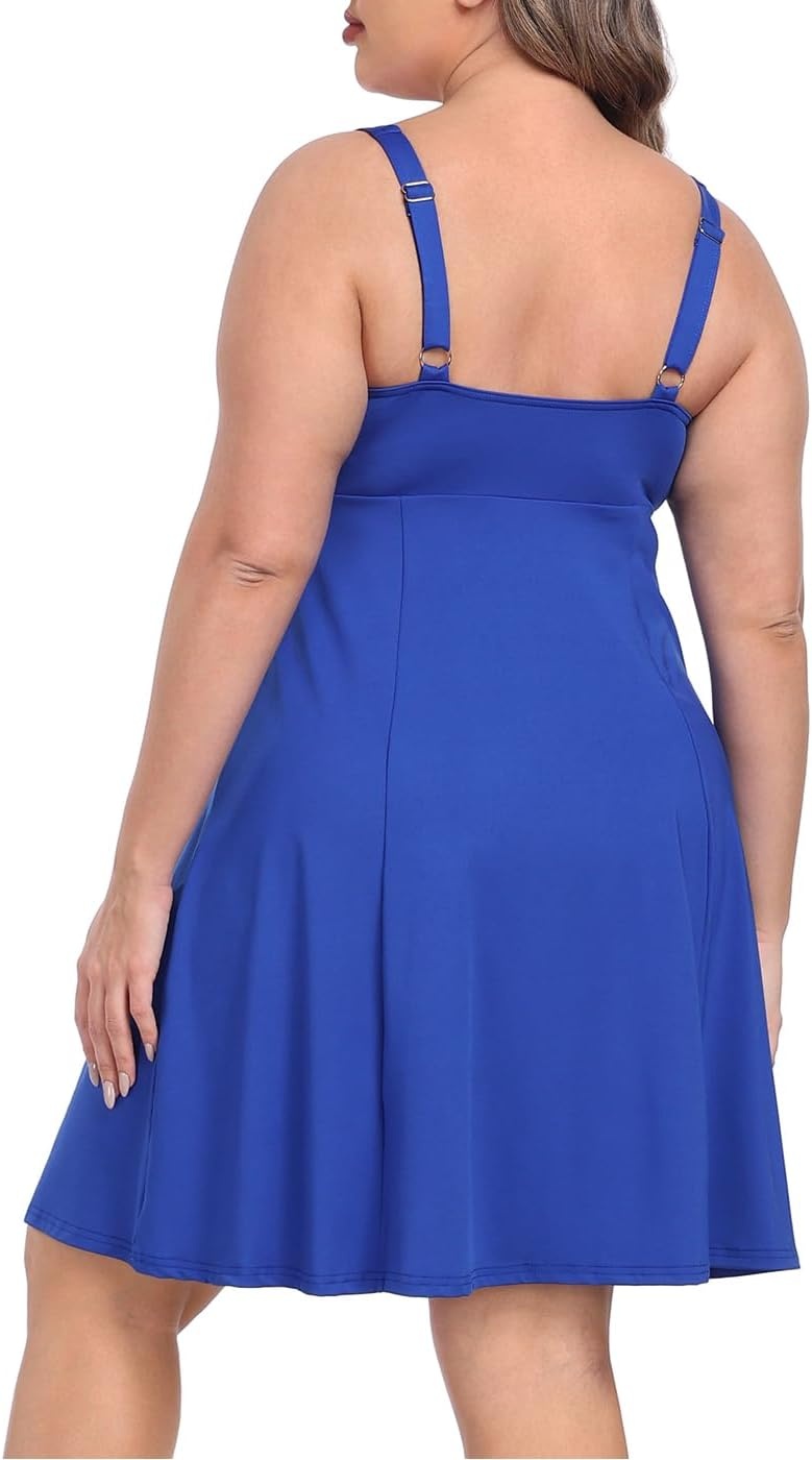 image:imageHDE Womens Plus Size Tennis Athletic Workout Dress Adjustable Straps Exercise Golf Dress with Builtin Shorts amp BraRoyal Blue