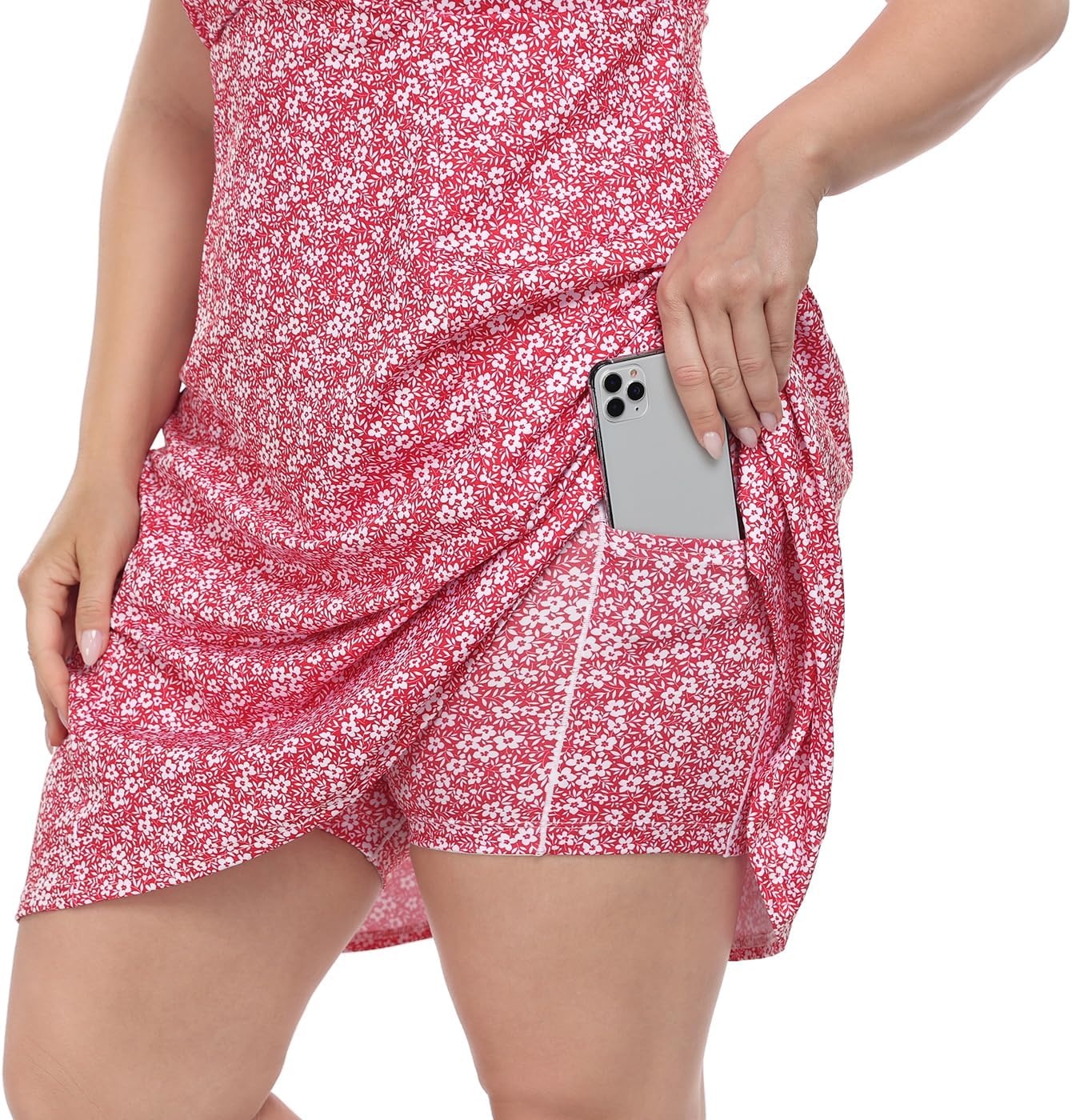 image:imageHDE Womens Plus Size Tennis Athletic Workout Dress Adjustable Straps Exercise Golf Dress with Builtin Shorts amp BraStrawberry Floral