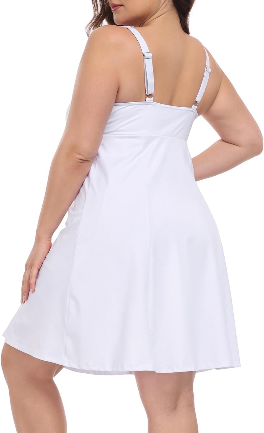 image:imageHDE Womens Plus Size Tennis Athletic Workout Dress Adjustable Straps Exercise Golf Dress with Builtin Shorts amp BraWhite
