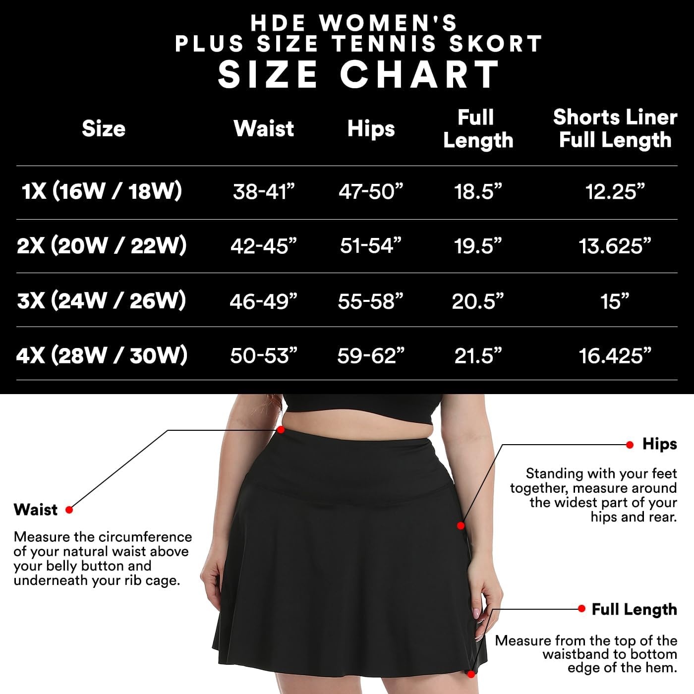 image:imageHDE Womens Plus Size Tennis Skort Pleated Athletic Golf Skirt with ShortsBlack Daisy