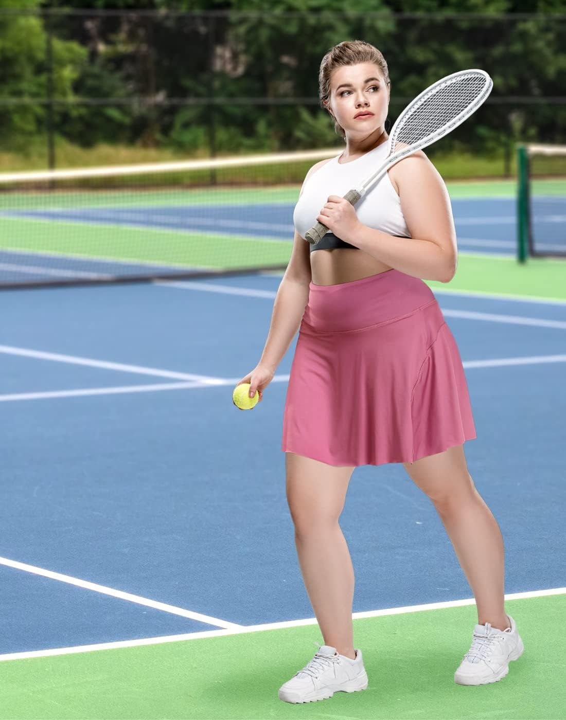 image:imageHDE Womens Plus Size Tennis Skort Pleated Athletic Golf Skirt with ShortsPink