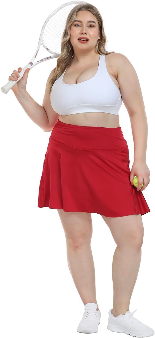 image:imageHDE Womens Plus Size Tennis Skort Pleated Athletic Golf Skirt with ShortsRed