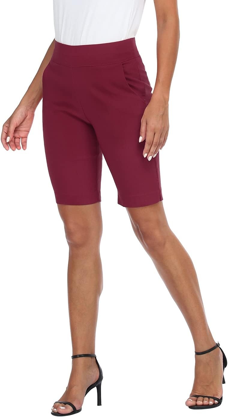 image:imageHDE Womens Pull On Bermuda Shorts Mid Rise 10 Inseam Shorts with PocketsBurgundy