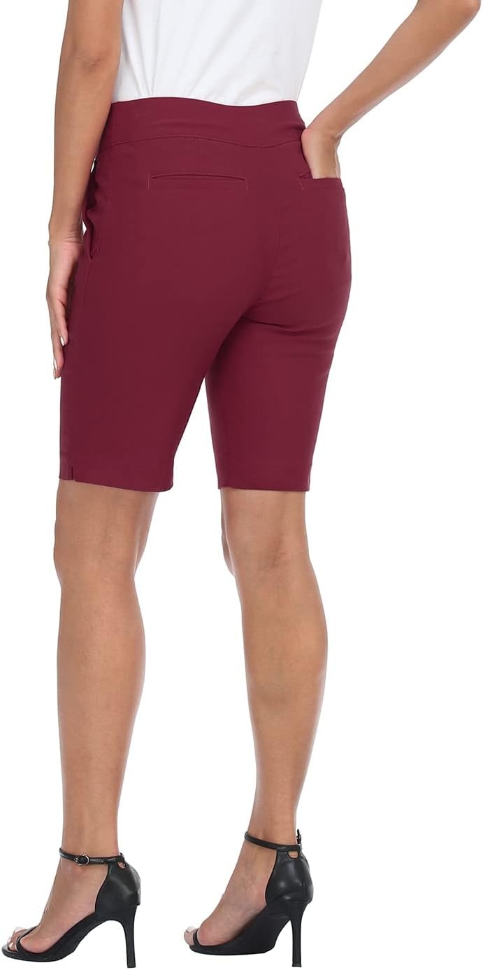 image:imageHDE Womens Pull On Bermuda Shorts Mid Rise 10 Inseam Shorts with PocketsBurgundy