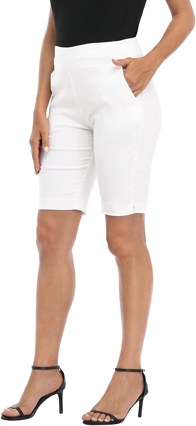 image:imageHDE Womens Pull On Bermuda Shorts Mid Rise 10 Inseam Shorts with PocketsWhite