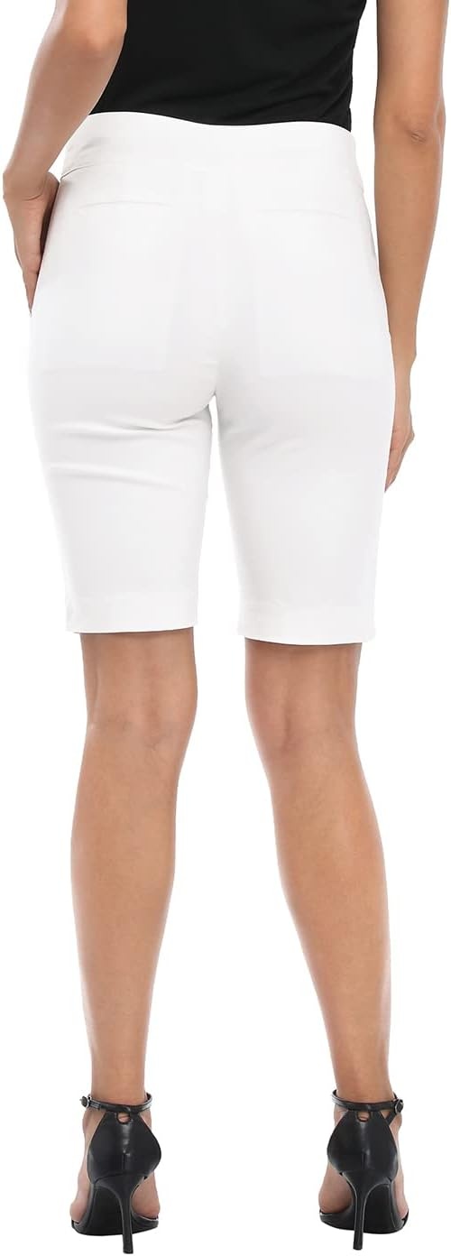 image:imageHDE Womens Pull On Bermuda Shorts Mid Rise 10 Inseam Shorts with PocketsWhite