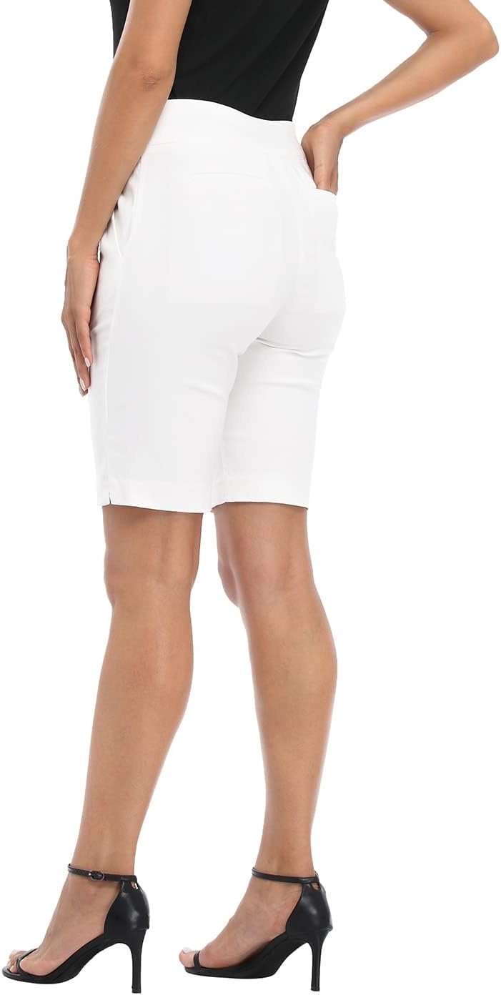 image:imageHDE Womens Pull On Bermuda Shorts Mid Rise 10 Inseam Shorts with PocketsWhite
