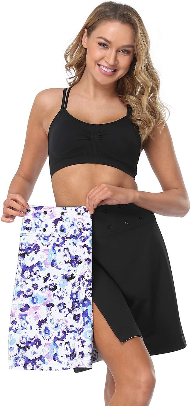 image:imageHDE Womens Reversible Wrap Skirt Swim Coverup Adjustable Snap Wraparound Waist with Zip Pocket for Travel Swim Beach HawaiiBlack Blue Floral