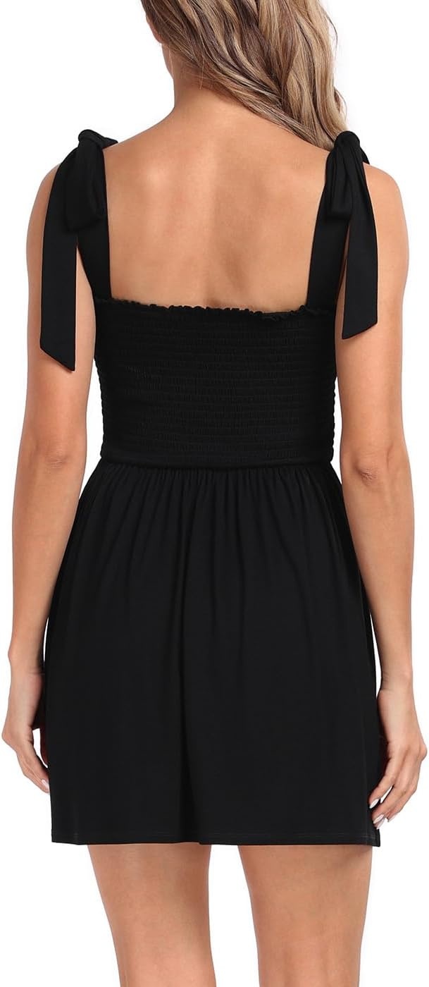 image:imageHDE Womens Romper Dress with Built in Shorts Summer Smocked Mini SundressBlack