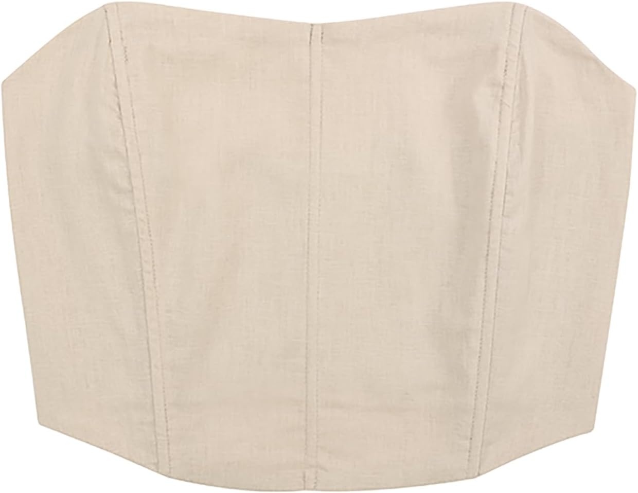image:imageHDE Womens Strapless Linen Corset Y2K Crop Top Bustier Body Shaper Bandeau TopBeige