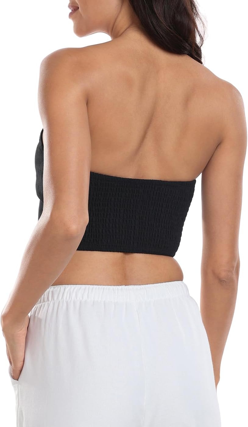 image:imageHDE Womens Strapless Linen Corset Y2K Crop Top Bustier Body Shaper Bandeau TopBlack