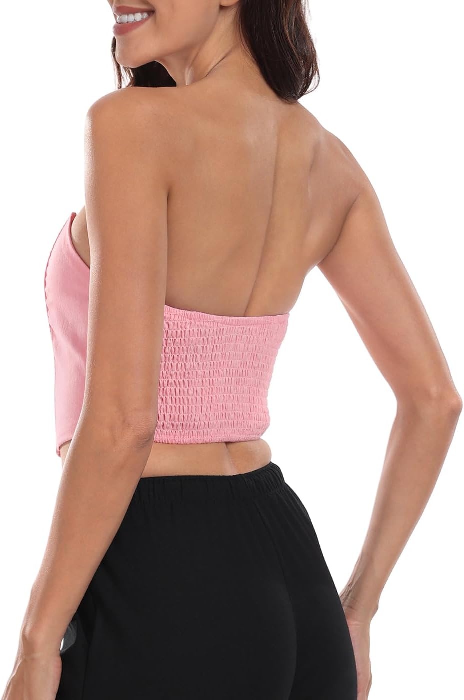 image:imageHDE Womens Strapless Linen Corset Y2K Crop Top Bustier Body Shaper Bandeau TopPink