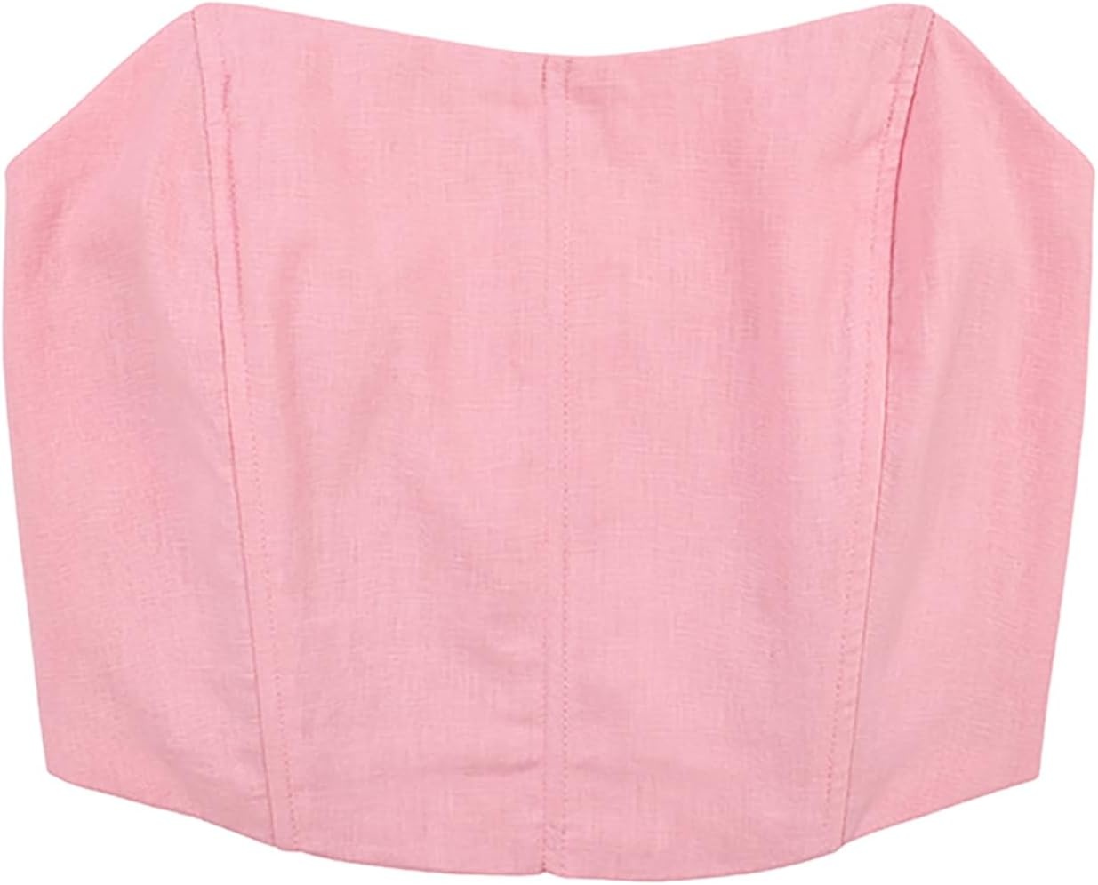 image:imageHDE Womens Strapless Linen Corset Y2K Crop Top Bustier Body Shaper Bandeau TopPink