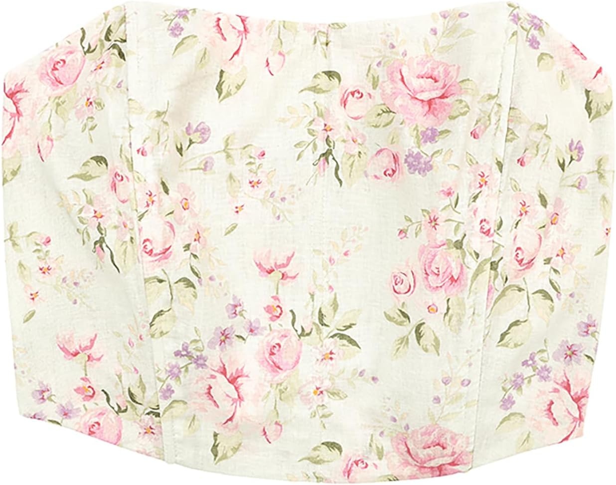 image:imageHDE Womens Strapless Linen Corset Y2K Crop Top Bustier Body Shaper Bandeau TopVintage Floral