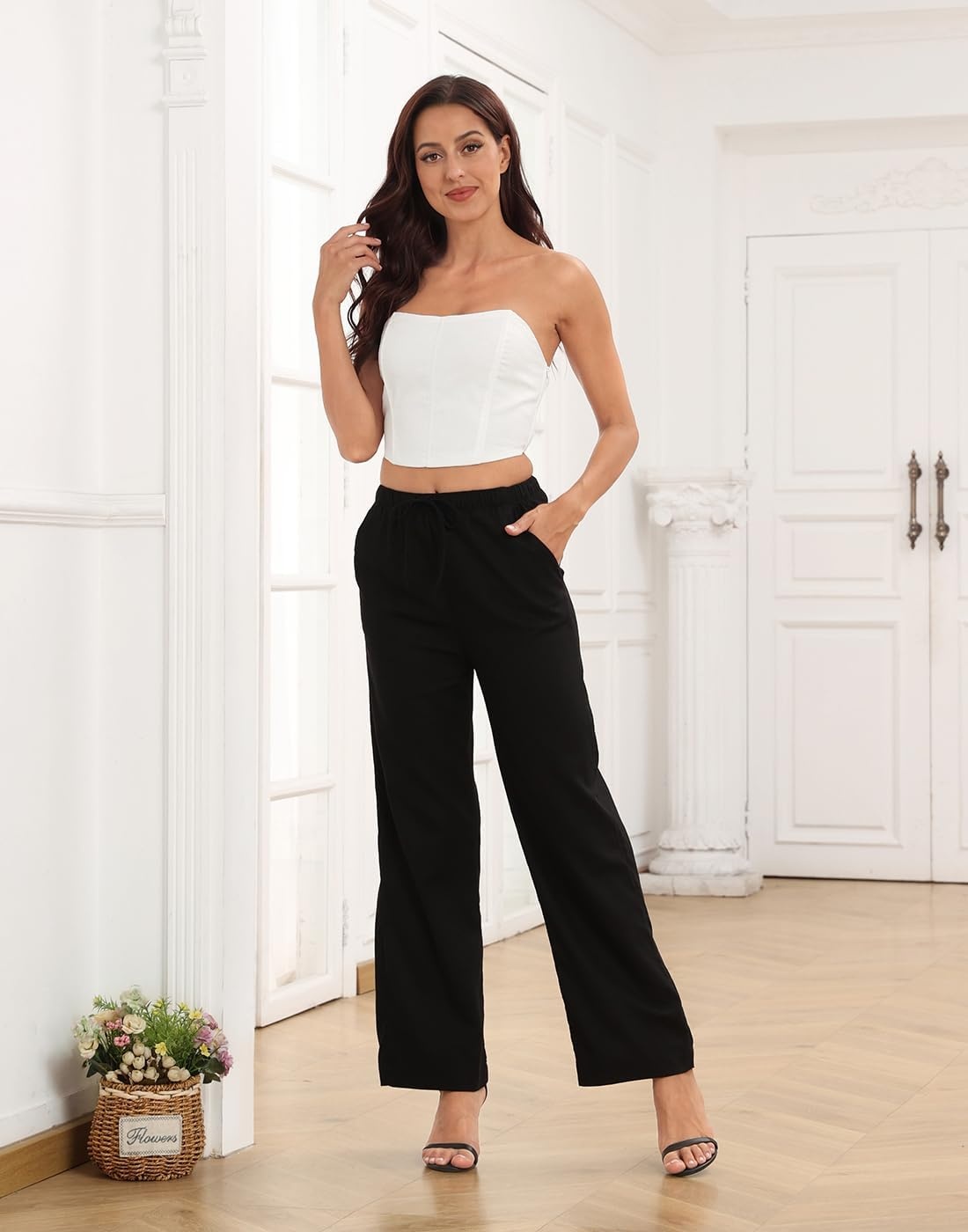 image:imageHDE Womens Strapless Linen Corset Y2K Crop Top Bustier Body Shaper Bandeau TopWhite
