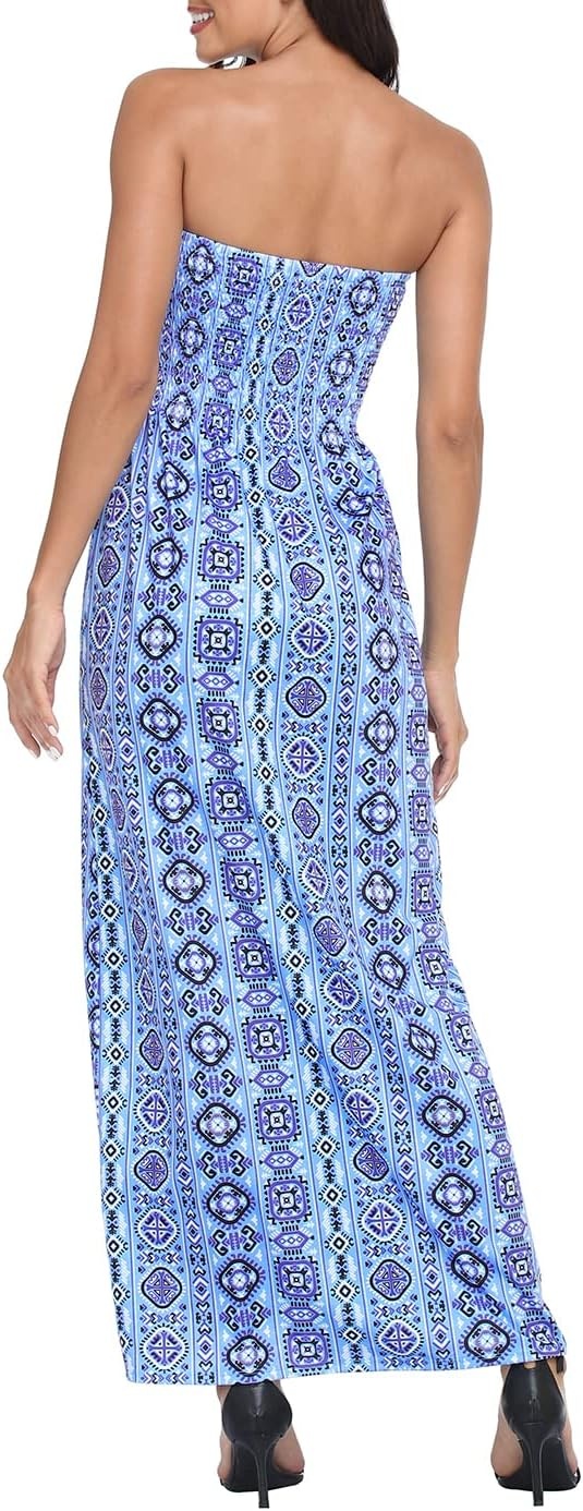 image:imageHDE Womens Strapless Maxi Dress Plus Size Summer Sundress Smocked Tube Top Long Skirt Dress Boho Beach Cover UpBeach Boho