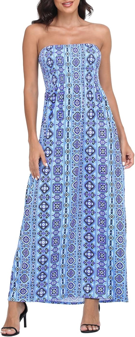 image:imageHDE Womens Strapless Maxi Dress Plus Size Summer Sundress Smocked Tube Top Long Skirt Dress Boho Beach Cover UpBeach Boho