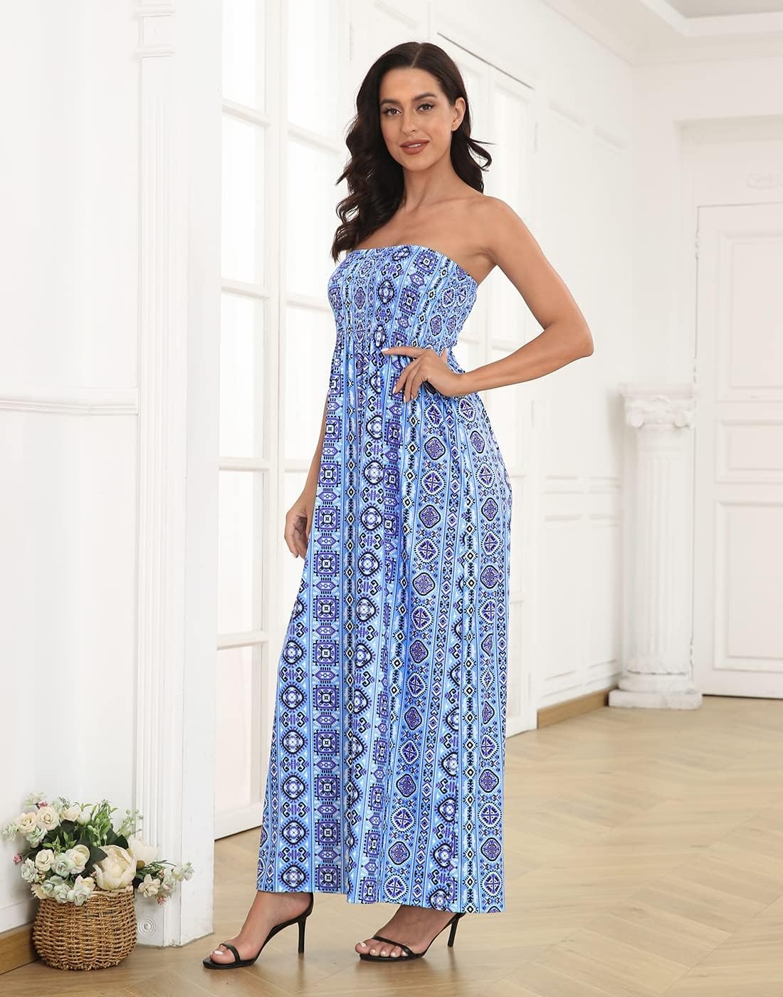 image:imageHDE Womens Strapless Maxi Dress Plus Size Summer Sundress Smocked Tube Top Long Skirt Dress Boho Beach Cover UpBeach Boho