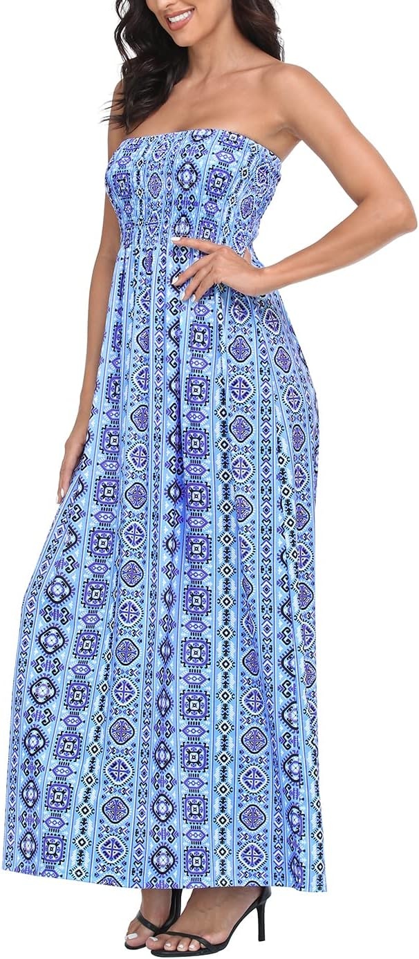 image:imageHDE Womens Strapless Maxi Dress Plus Size Summer Sundress Smocked Tube Top Long Skirt Dress Boho Beach Cover UpBeach Boho