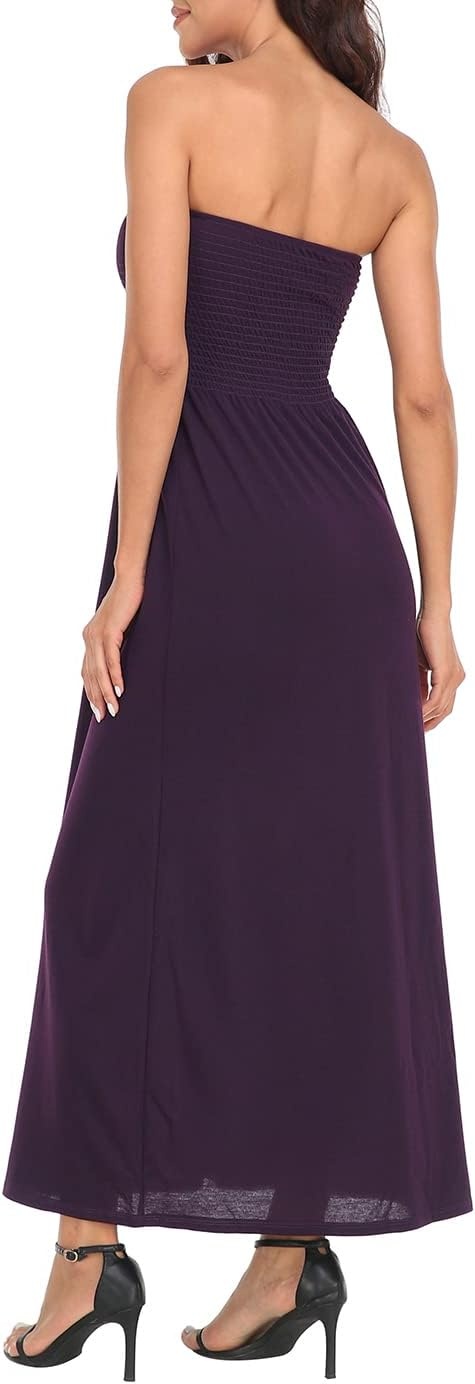 image:imageHDE Womens Strapless Maxi Dress Plus Size Summer Sundress Smocked Tube Top Long Skirt Dress Boho Beach Cover UpPurple
