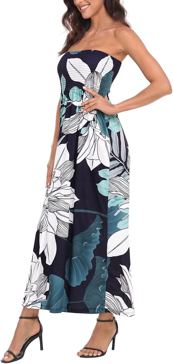 image:imageHDE Womens Strapless Maxi Dress Plus Size Summer Sundress Smocked Tube Top Long Skirt Dress Boho Beach Cover UpUnfinished Floral