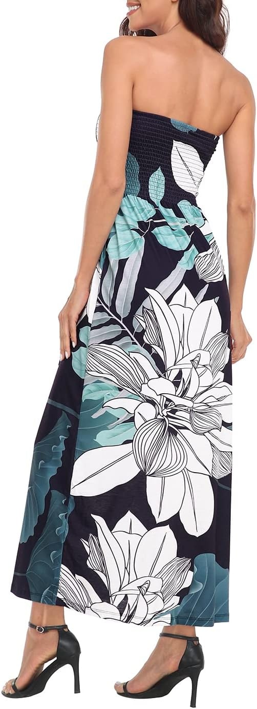 image:imageHDE Womens Strapless Maxi Dress Plus Size Summer Sundress Smocked Tube Top Long Skirt Dress Boho Beach Cover UpUnfinished Floral