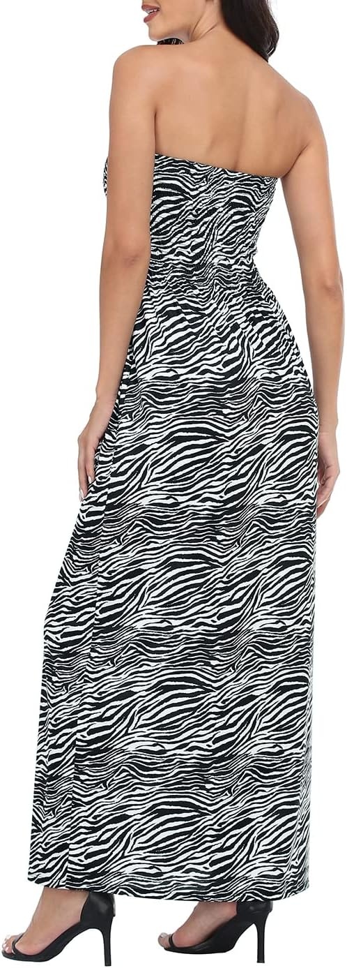image:imageHDE Womens Strapless Maxi Dress Plus Size Summer Sundress Smocked Tube Top Long Skirt Dress Boho Beach Cover UpZebra