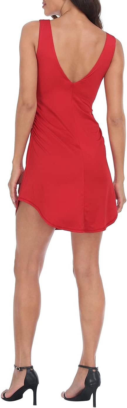 image:imageHDE Womens Travel Dress Wrinkle Free Sleeveless VNeck Dress with Builtin BraRed