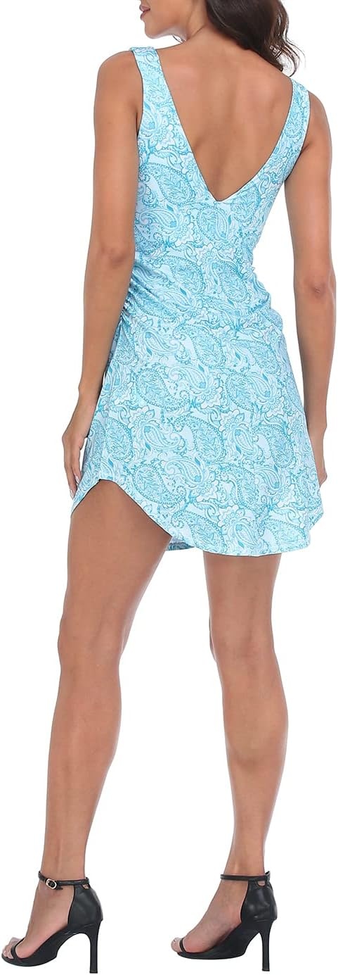 image:imageHDE Womens Travel Dress Wrinkle Free Sleeveless VNeck Dress with Builtin BraTeal Paisley