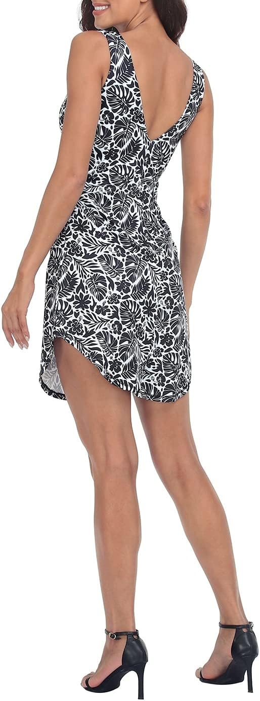 image:imageHDE Womens Travel Dress Wrinkle Free Sleeveless VNeck Dress with Builtin BraTropical Leaf