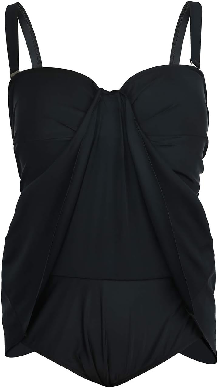 image:imageHDE Womens Twist Front Swim Dress Vintage Plus Size Swimming Suit SkirtiniBlack