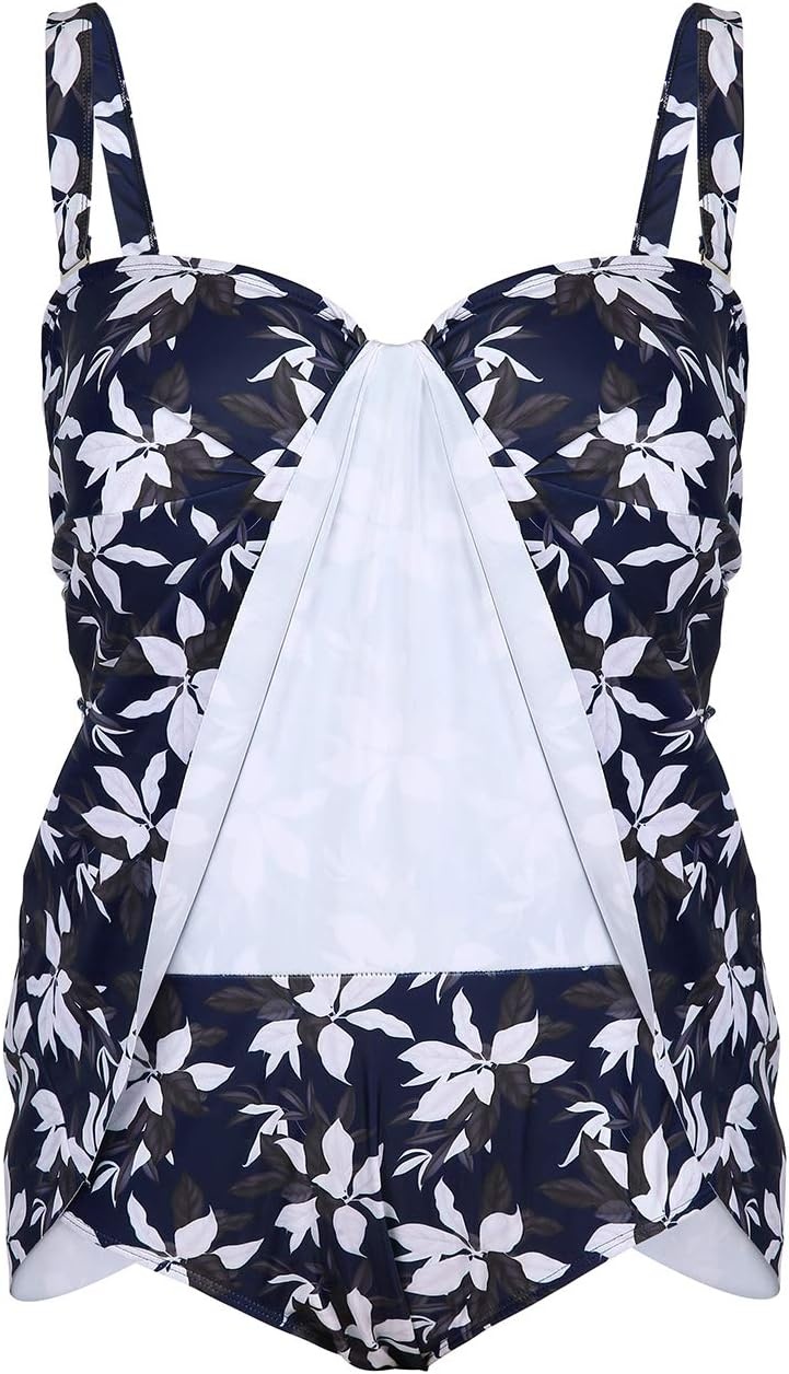 image:imageHDE Womens Twist Front Swim Dress Vintage Plus Size Swimming Suit SkirtiniBlack White Magnolia