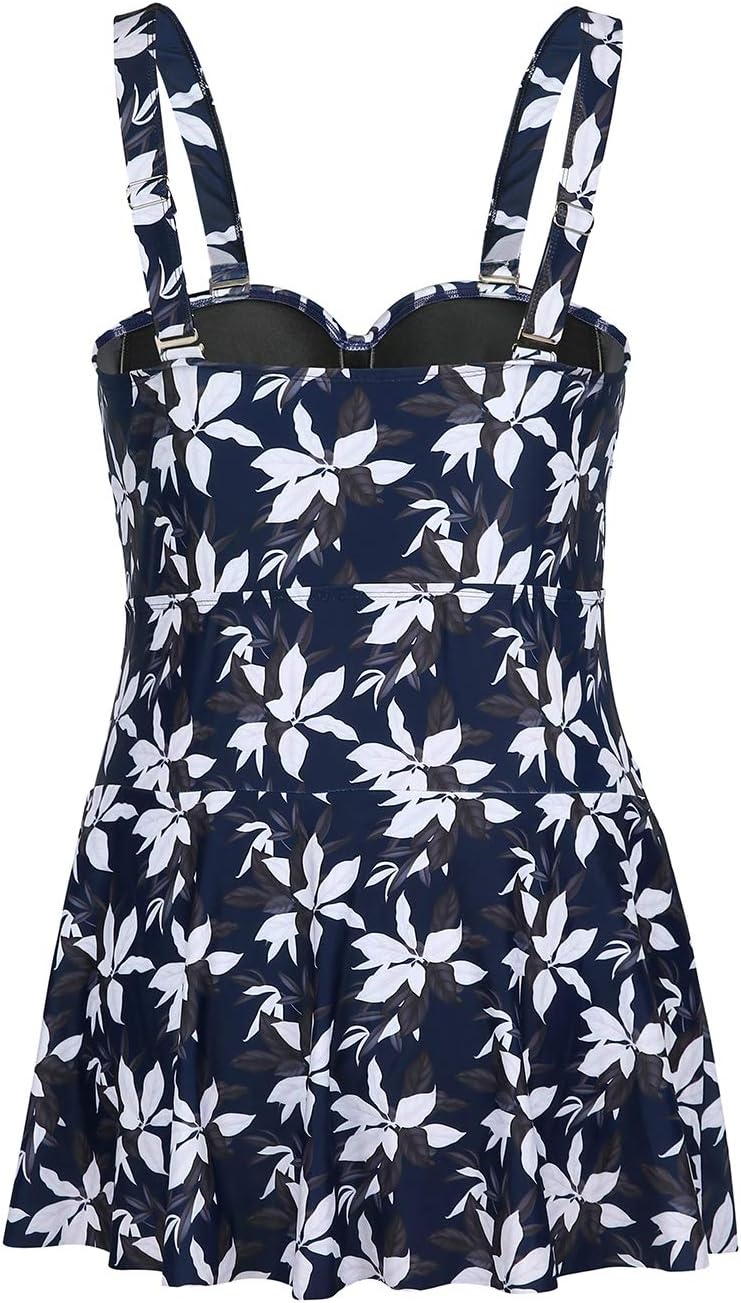 image:imageHDE Womens Twist Front Swim Dress Vintage Plus Size Swimming Suit SkirtiniBlack White Magnolia