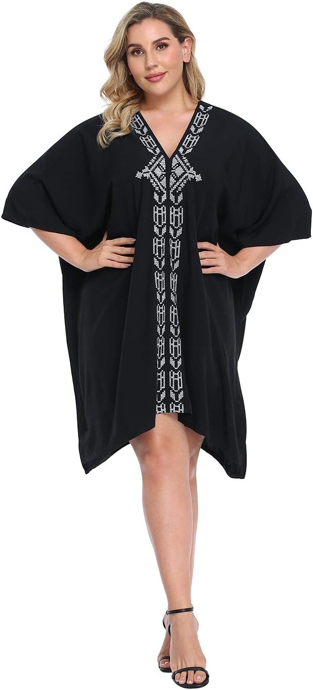 image:imageHDE Womens UPF 30 Short Kaftan Cover Up Oversize Plus Size Swimsuit Shirt DressBlack
