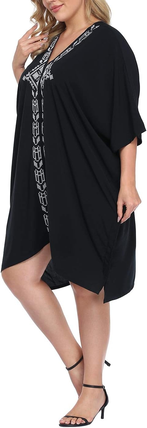 image:imageHDE Womens UPF 30 Short Kaftan Cover Up Oversize Plus Size Swimsuit Shirt DressBlack