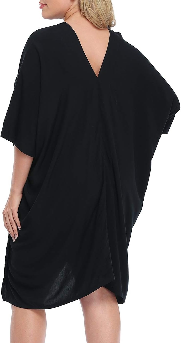 image:imageHDE Womens UPF 30 Short Kaftan Cover Up Oversize Plus Size Swimsuit Shirt DressBlack